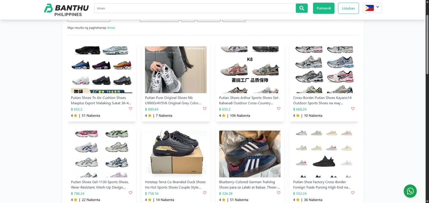 Search results sa Banthu matapos maglagay ng product keyword